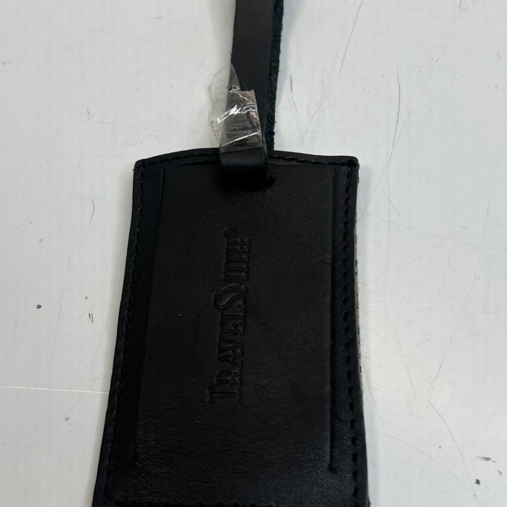 TravelSmith Leather Plaid Luggage Tag Black Leather Strap ID Holder Travel - Picture 4 of 4